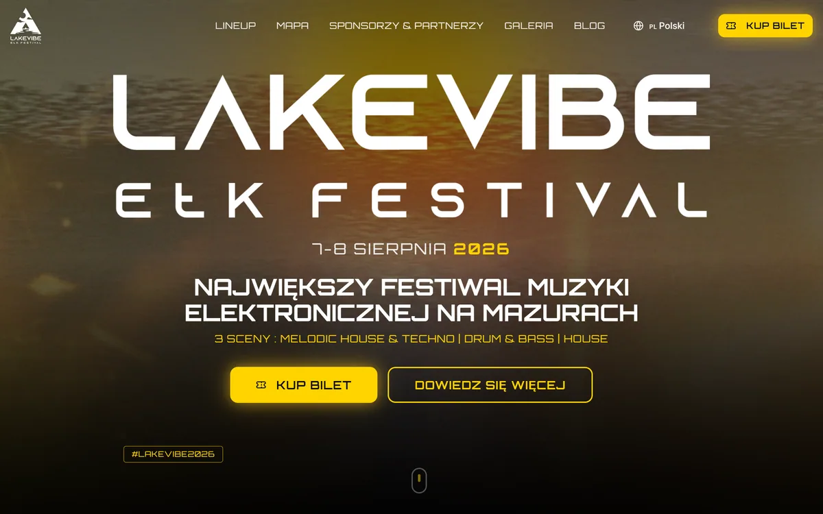 Zrzut ekranu projektu LakeVibe Festival, kategoria Web