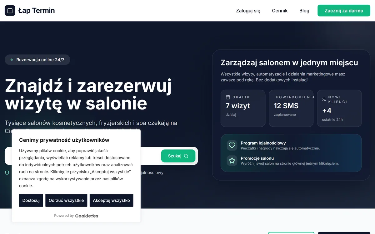 Zrzut ekranu projektu Łap Termin, kategoria Web