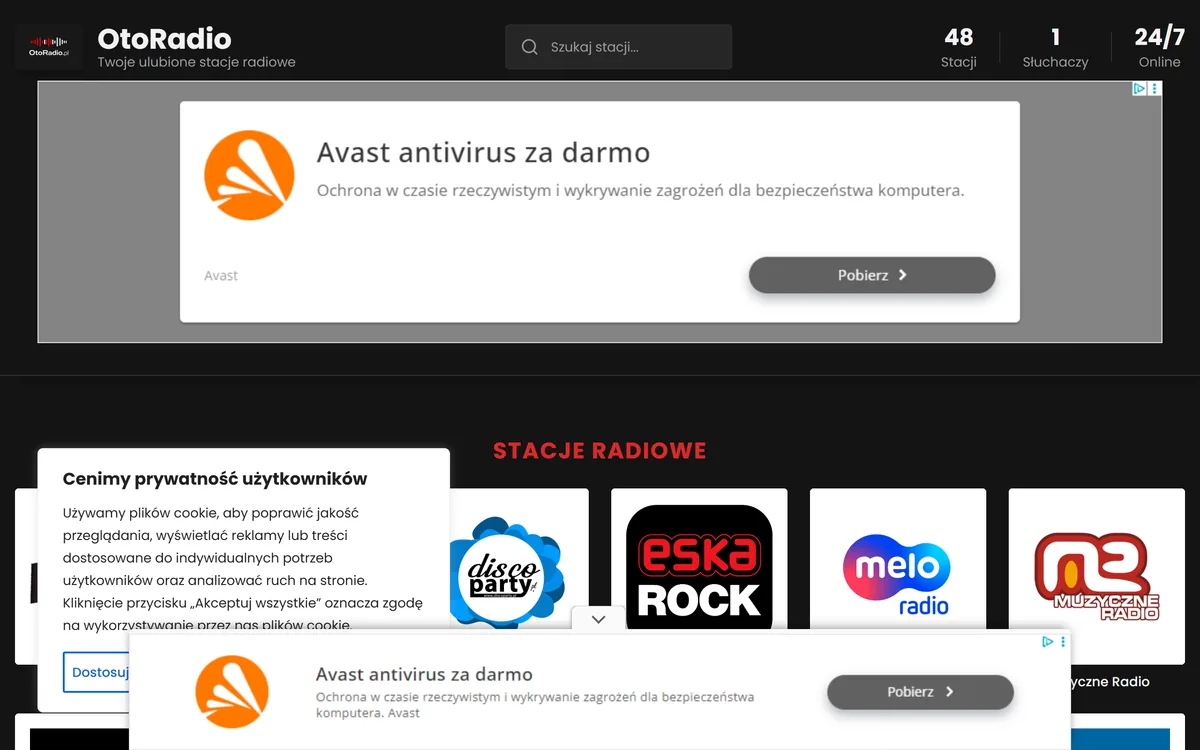 Zrzut ekranu projektu Otoradio.pl, kategoria Web