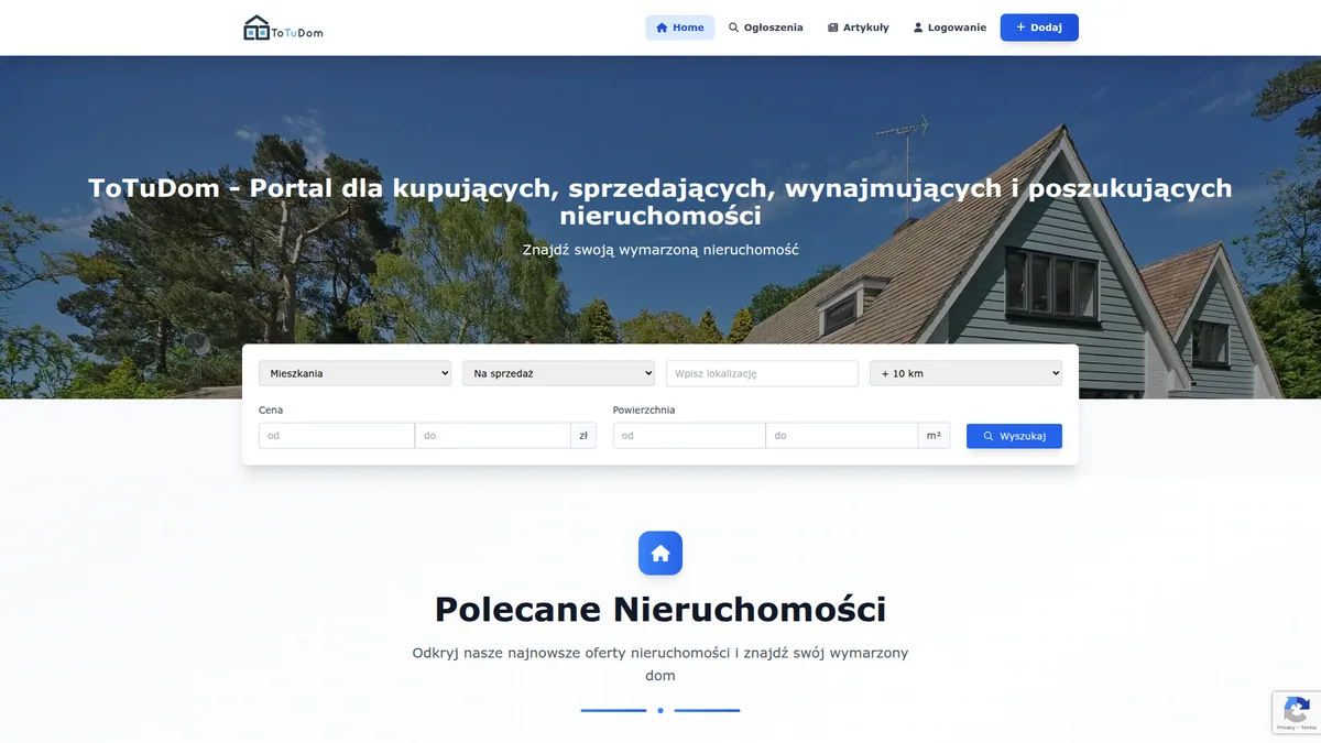 Zrzut ekranu projektu ToTuDom.pl, kategoria Web